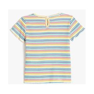 Koton Babygirl T-shirt met korte mouwen, ronde hals, geribbeld, Witte streep (0s0), 18-24 Maanden