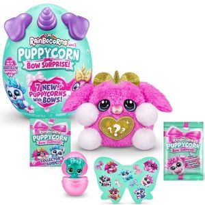 Rainbocorns Puppycorn Bow Surprise, Puppycorn Series 3, Rocket the Pink Karmo - Collectible Plush - 5 lagen verrassingen, schil en onthullen hart, stickers, slijm, leeftijd 3+ (roze karmo)