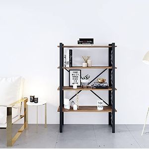 Homemania BSHELF-13 boekenkast, wandrek, kantoor, woonkamer, zwart van metaal, hout, 90 x 35 x 150 cm