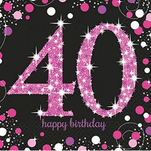 Pink Sparkling Celebration 40th Birthday Luncheon Napkins 33cm /16