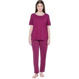 Ulla Popken - Damespyjama - Fuchsia Pink - Grote Maten - Plussize - Stippen - Ronde Hals - Halflange Mouwen