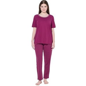 Ulla Popken - Damespyjama - Fuchsia Pink - Grote Maten - Plussize - Stippen - Ronde Hals - Halflange Mouwen