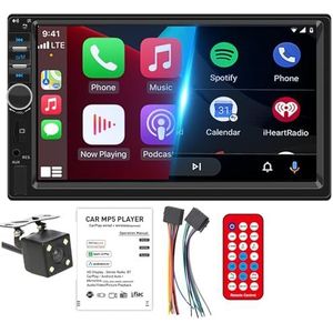 2 Din Bluetooth Autoradio Carplay Android Auto 7 Inch HD Touchscreen Ondersteuning Mirror Link, Bluetooth Handsfree Bellen, FM Radio met Afstandsbediening en Achteruitrijcamera
