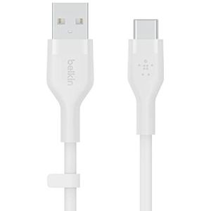 Belkin BoostCharge Flex siliconen USB Type C/A-kabel, USB-IF-gecertificeerde USB-C-laadkabel voor iPhone 15, Plus, Pro, Pro Max, Samsung Galaxy S24, Pixel, iPad, Nintendo Switch en meer, 1 m, wit