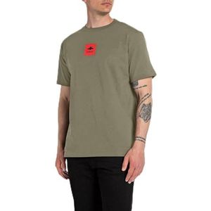 Replay Heren T-shirt korte mouwen regular fit Pure Logo collectie, 408 Light Military, M