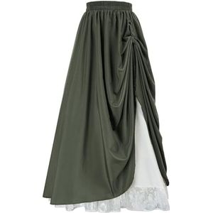 Scarlet Darkness Maxi-rok voor dames, lang, dubbellaagse renaissance-rokken, groen (army green), M