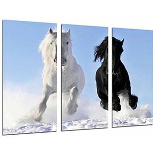Foto-afbeelding, dier, wit en zwart, galopant in sneeuw, totale grootte: 97 x 62 cm, XXL