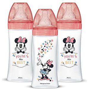 Dodie 3 stuks anti-kolik-flesjes initiatie+, Minnie, 330 ml, 6 maanden, ronde zuiger