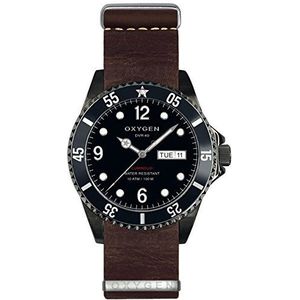 Oxygen Moby Dick Zwart 40 Heren Quartz Horloge Met Zwarte Wijzerplaat Analoge Display En Bruine Lederen Band EX-D-MBB-40-NL-DB, Zwart/Bruin, Riem