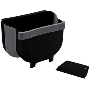 WENKO Inbouwprullenbak Fago, 5 liter, hangende Black Outdoor Kitchen-afvalbak inclusief schraper, zonder boren te bevestigen aan een kastdeur of lade, opvouwbaar, 25,5 × 18 cm × 18 cm, zwart
