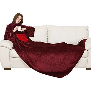 Kanguru Deluxe Passion, Superzachte en behaaglijke fleece Deken met Mouwen met buidelzak, kleur bordeaux, volwassenen maat 140 x 210 cm