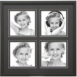 Deknudt Frames S43DQ4 Fotolijst voor 4 foto's, met dubbele passe-partouts + extra ruimte, hout, 30 x zwart