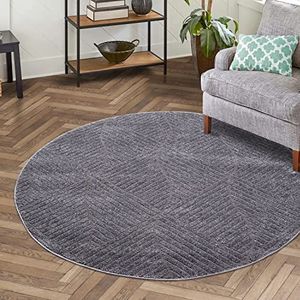 carpet city Laagpolig tapijt voor woonkamer, grijs, antraciet, 160 cm rond, kapper met 3D-effect, geo-patroon, voor slaapkamer, hal, eetkamer