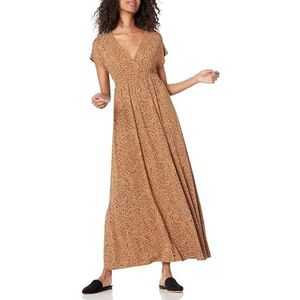 Amazon Essentials Getailleerde maxi-jurk voor dames (verkrijgbaar in grote maten), karamel dierenprint, groot