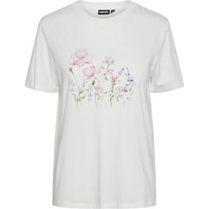 PIECES Dames Pckaylee Ss Printed Tee Bc T-shirt, Helder wit/print: bloem, XL