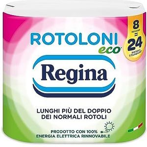 Regina Eco Toiletpapier, 8 maxi-rollen, 500 vellen, 2-laags, langer dan twee keer zo lang als normale rollen, verpakking van recyclebaar papier, 100% FSC-gecertificeerd papier