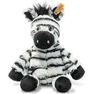 Steiff Zora Zebra Soft Cuddly Friends, knuffeldier, zebra, pluchedier met knoop in het oor, knuffelvriend voor baby's vanaf de geboorte, wit-zwart, 30 cm