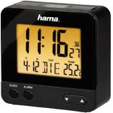 Hama digitale wekker RC540 (kleine wekkerradio zonder tikken, digitale reiswekker, radioklok met licht, incl. Batterij) zwart