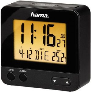 Hama digitale wekker RC540 (kleine wekkerradio zonder tikken, digitale reiswekker, radioklok met licht, incl. Batterij) zwart