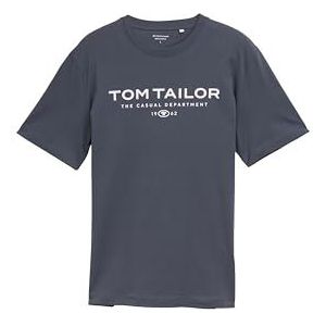 TOM TAILOR Heren T-shirt van katoen met logo-print, 10306 - Blueish Grey, S