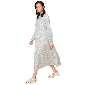 TRENDYOL Dames Woman Design Maxi Skater Staande Kraag Geweven Jurk Jurk, wit, 38