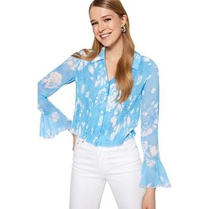 Trendyol Getailleerde basic kraag geweven overhemd voor dames, Blauw, 64
