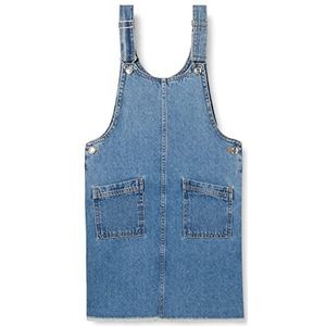 Koton Meisjesjurk met bandjes, Jean Dungarees, katoenen zakknoopjurk, Indigo (Mid), 5-6 Jaren