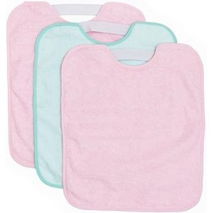 Ti TIN 1269R-3 waterdichte slabbetjes voor baby's, meisjes, met elastieksluiting, 90% katoen, 10% polyester, 3 stuks voor baby's ouder dan 1 jaar, roze