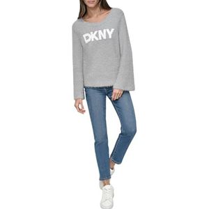 DKNY Dames Scoop Neck Metallic Sweater, Storm Heather Grey White, XL