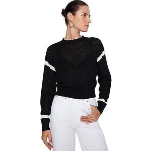 Trendyol Dames opengewerkte lange mouwen reguliere sweater, zwart, L