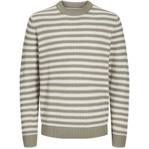 JOREATON Knit Crew Neck BF, Silver Sage/Stripes: zeezout, XL