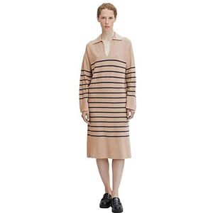 TOM TAILOR Dames Gebreide jurk met kraag 1032613, 30188 - Beige Anthracite Knit Stripe, 40