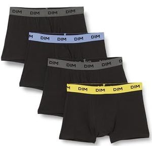 DIM Boxershorts voor heren, mix en kleuren, katoen, stretch, 4 stuks, Zwarte Geel/Blauw/Grijs Riem, XXL