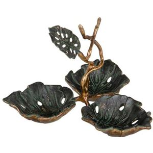 Snackdienblad 27 x 26 x 20 cm bladeren metaal koper groen