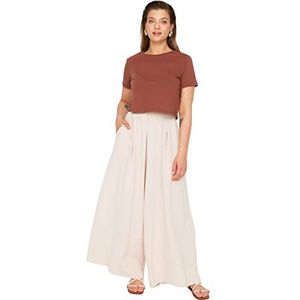 Trendyol Dames vrouw normale taille ontspannen plus size broek, beige, 44, Beige, 70