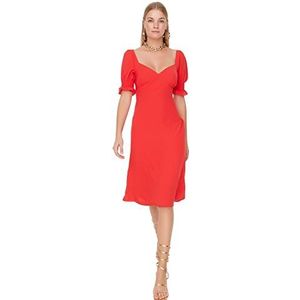 Trendyol Dames Midi Basic Regular fit Geweven jurk, Rood,40, Rood, 66