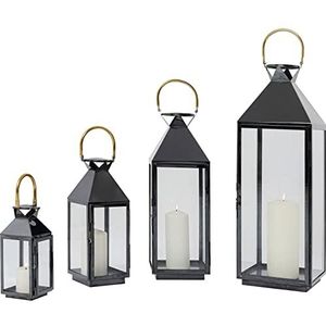 Kare Design lantaarn Giardino set van 4, windlicht, zwart/goud, artikelhoogte 71cm, 71x24x23,4cm