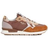 Pepe Jeans - PLS400005 Britt Glitter - Leren Sneakers - Bruin - Plat - Veters - Casual
