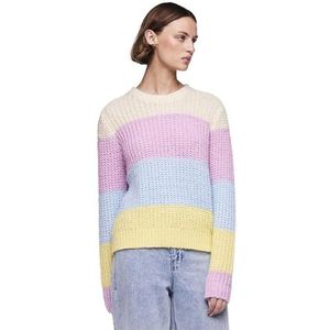 PIECES Pcnaomi Ls O-Neck Knit Noos Bc Pullover voor dames, Berken/Stripes: pala-angel Falls-pale Banana, M