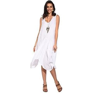 Bonateks Damesjurk, 100% linnen, gemaakt in Italië, middellange jurk met ronde hals, satijn, maat: XL, Satijn, XL