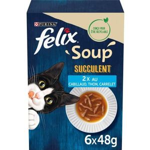 FELIX Succulente Soup | Volwassen Kat | Vissenselectie | Set van 8 | 6 x 48 g | Soep in zak
