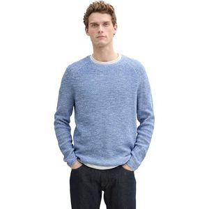 Tom Tailor - Pullovers - Sapphire Blue White Twotone - Trui met Ronde Hals