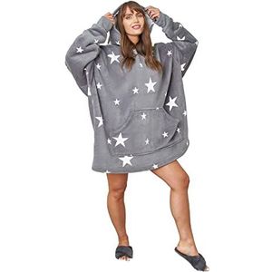 Dreamscene Star Oversized deken hoodie sherpa fleece draagbare zachte knuffelige warme thermische plaid voor vrouwen meisjes volwassenen mannen, één maat - houtskoolgrijs wit