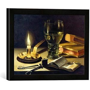 Ingelijst beeld van Pieter Claesz. ""Stilleven met brandende kaars"", kunstdruk in hoogwaardige handgemaakte fotolijst, 40x30 cm, mat zwart
