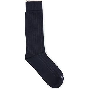 BOSS Heren RS Rib Color CC Middelhoge sokken met logo en signature strepen, donkerblauw, 43-46 EU