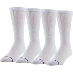 MediPeds Men's Coolmax Crew Socks, 4-Pack, White, Shoe Size: 12-15