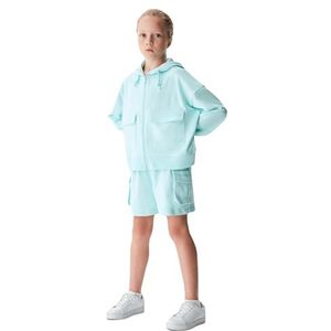 LTB Jeans Rohata Meisjes-pullover met capuchon, lange mouwen, met capuchon tot ritssluiting, blauw, 100% katoen, maat 128 cm, Water Ballet 14022, 128 cm