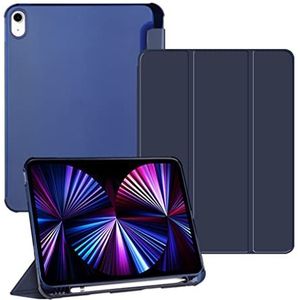 Compatibel met iPad (10,2 inch) tabletbeschermhoes, Y-vormige vouwtas met pensleuf, acrylmateriaal, diepblauw