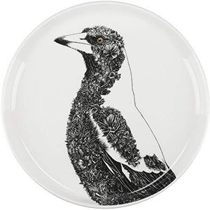 Maxwell & Williams Marini Ferlazzo Vogels, Decoratief Ontbijtbord met Zwartrugfluitvogel, Gebaksbordje in Geschenkverpakking, Fijn Porselein, Wit, 20 Centimeter