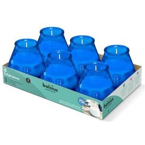 Bolsius – Outdoor Kaarsen - 6 Stuks - in Glas - Blauw - Brandtijd 70 Uur - Geen Palmolie - Schoon Branden - Katoen - Niet Geurend